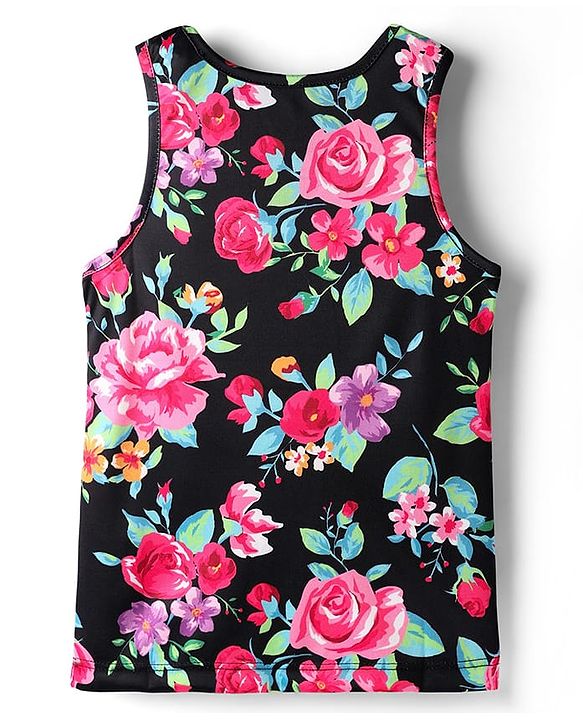 Pine Active Knit Sleeveless Floral Printed T-Shirt - Black