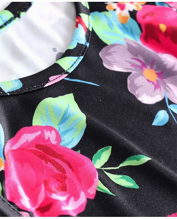 Pine Active Knit Sleeveless Floral Printed T-Shirt - Black