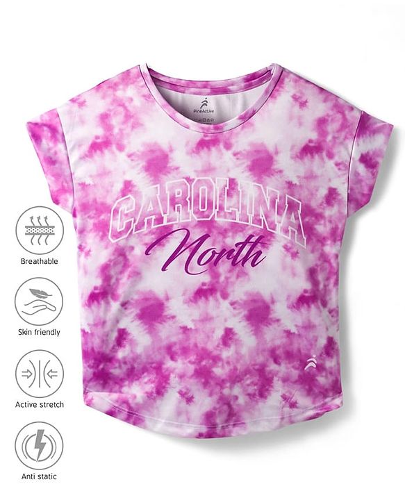 Pine Active Knit Half Sleeves T-Shirt with Text Print - Purple