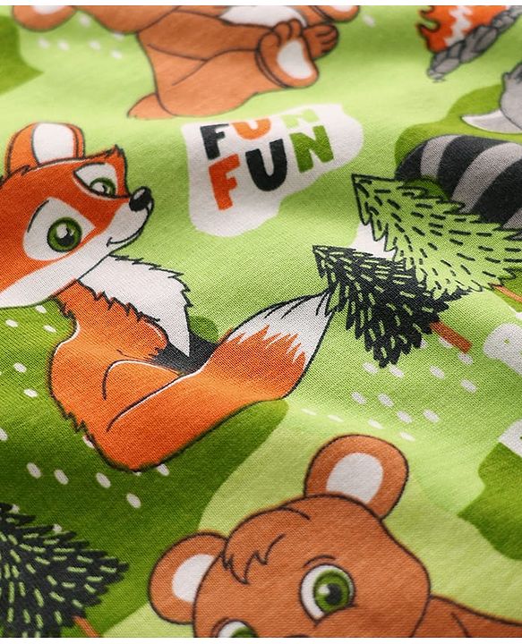 Babyhug Cotton Knit Full Sleeves Co-Ord Night Suit with Animal Print - Green