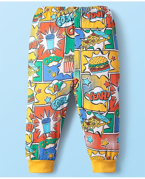 Babyhug Cotton Knit Full Length Lounge Pant With Text Print - Multicolour