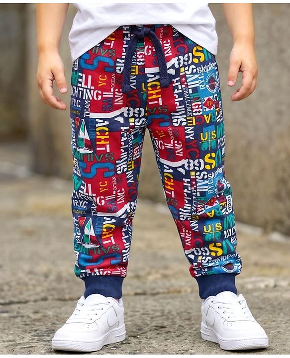 Babyhug Cotton Knit Full Length Lounge Pant with Text Print - Multicolor
