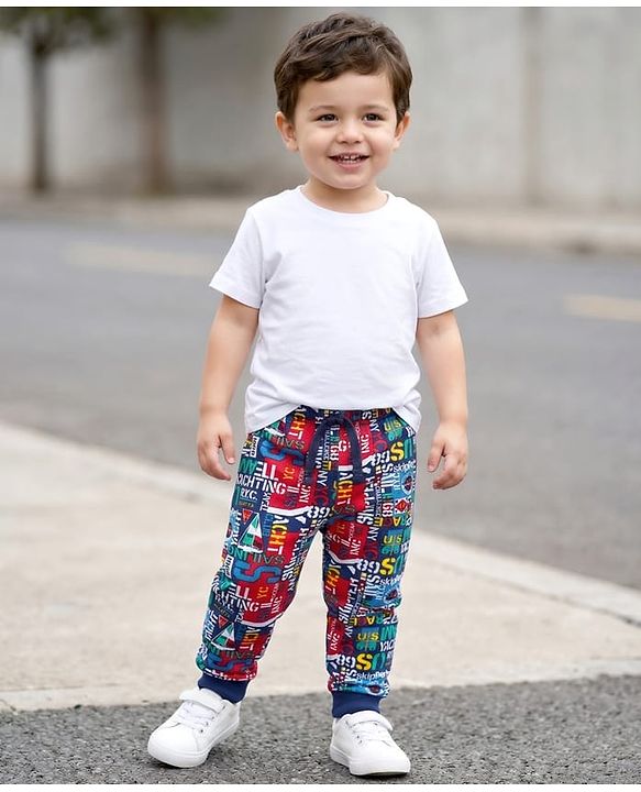 Babyhug Cotton Knit Full Length Lounge Pant with Text Print - Multicolor