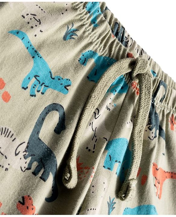 Babyhug Cotton Knit Full Length Lounge Pant With Dino Print - Olive Green