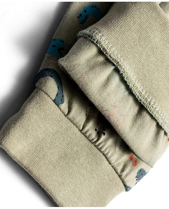 Babyhug Cotton Knit Full Length Lounge Pant With Dino Print - Olive Green