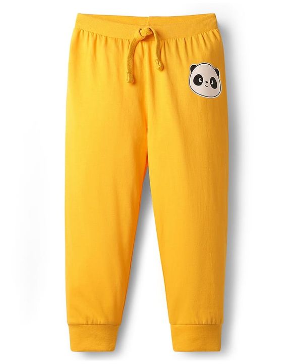 Babyhug Cotton Knit Full Length Panda Printed Lounge Pant - Yellow