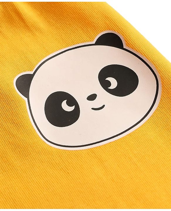 Babyhug Cotton Knit Full Length Panda Printed Lounge Pant - Yellow