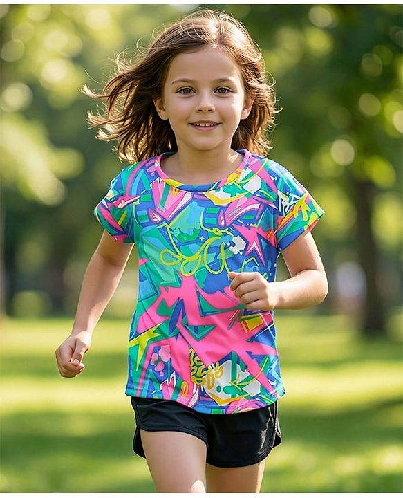 Pine Active Knit Half Sleeves T-Shirt with Abstract Print - Multicolor