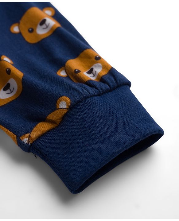 Babyhug Cotton Knit Full Length Lounge Pants with Animal Print - Blue