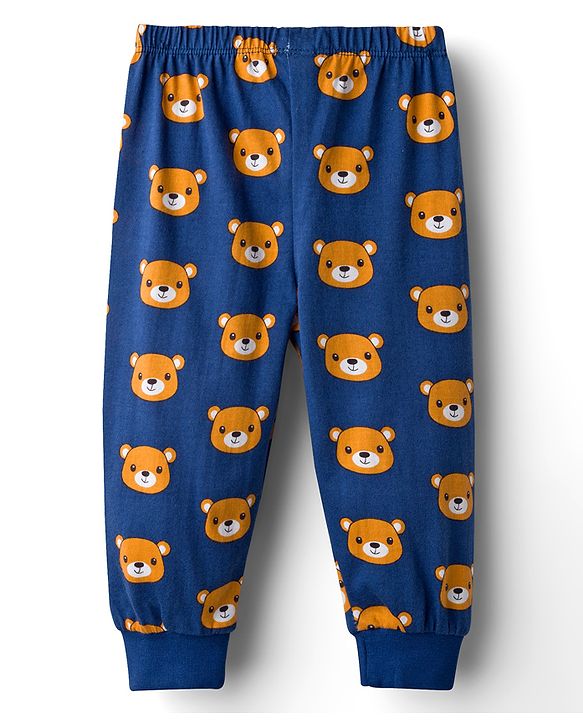 Babyhug Cotton Knit Full Length Lounge Pants with Animal Print - Blue