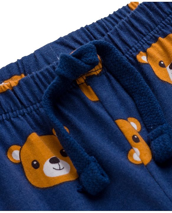 Babyhug Cotton Knit Full Length Lounge Pants with Animal Print - Blue
