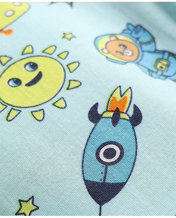 Babyhug Cotton Knit Full Length Lounge Pant with Space Theme Print - Light Blue