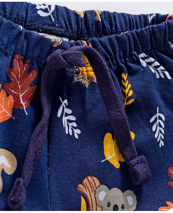Babyhug Cotton knit Full Length Lounge Pant with Animal Print - Navy Blue