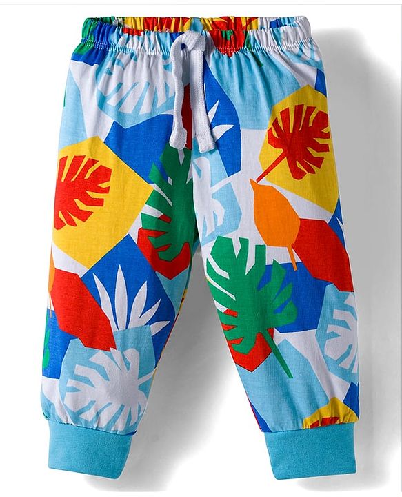 Babyhug Cotton Knit Full Length Lounge Pant with Tropical Theme Print - Multicolor