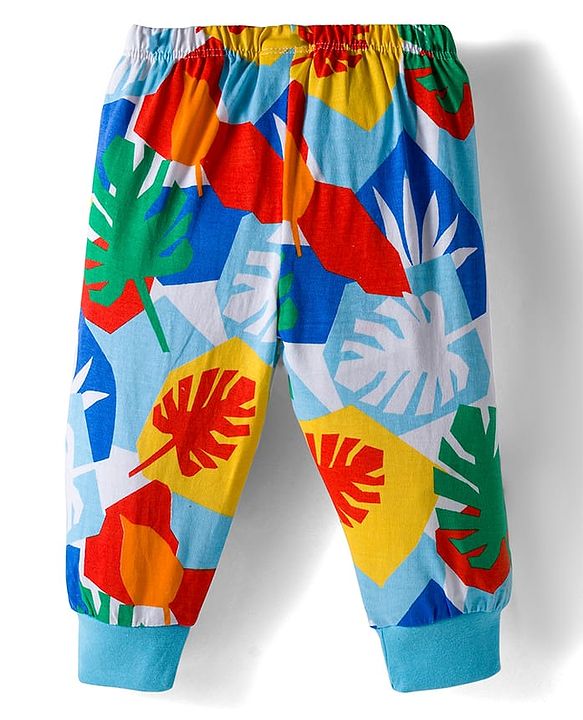 Babyhug Cotton Knit Full Length Lounge Pant with Tropical Theme Print - Multicolor