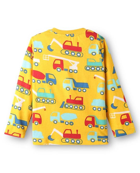 Babyhug Cotton Knit Full Sleeves Co-Ord Night Suit with Vehicle Print - Light Orange