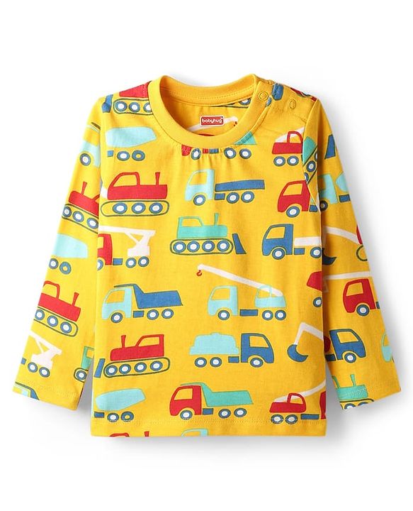 Babyhug Cotton Knit Full Sleeves Co-Ord Night Suit with Vehicle Print - Light Orange