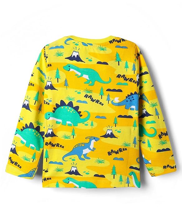 Babyhug Cotton Knit Full Sleeves Co-Ord Night Suit with  Dino Print - Yellow