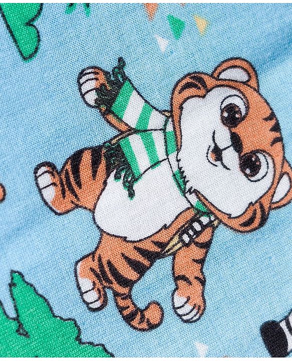 Babyhug Cotton Knit Full Length Lounge Pant with Jungle Theme Print - Light Blue