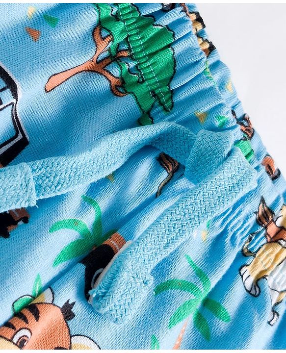 Babyhug Cotton Knit Full Length Lounge Pant with Jungle Theme Print - Light Blue