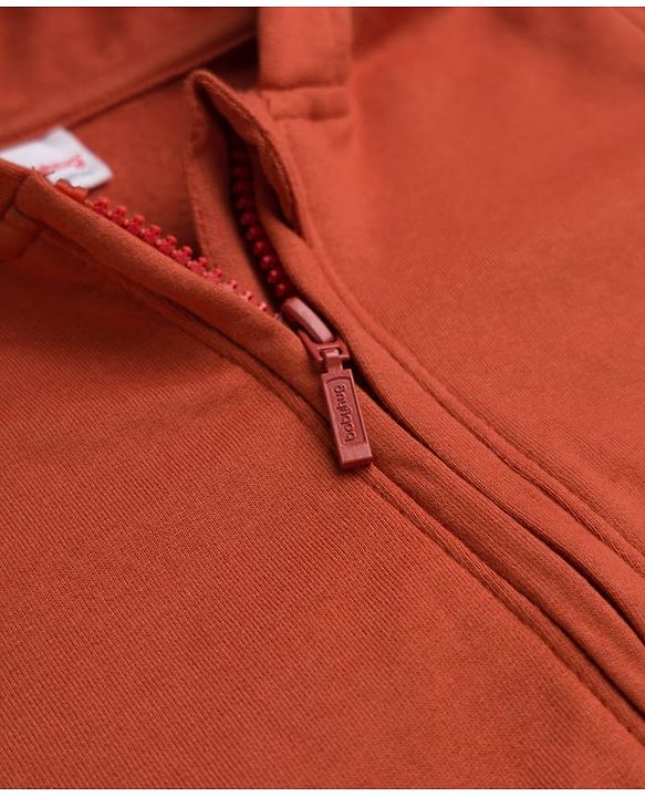 Babyhug Fleece Knit Full Sleeves Hooded Sweatjacket With Teddy Bear Embroidery - Rust Orange