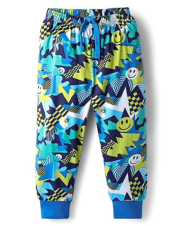 Babyhug Cotton Knit Full Length Lounge Pant with Smiley  Print - Multicolor