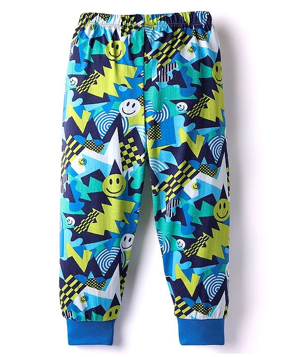Babyhug Cotton Knit Full Length Lounge Pant with Smiley  Print - Multicolor