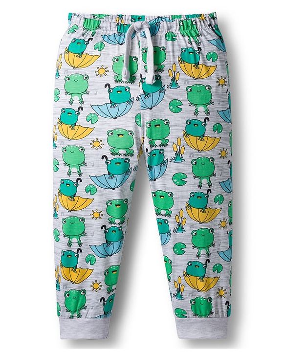 Babyhug Cotton Knit Full Length Lounge Pant with Animal Print - Green