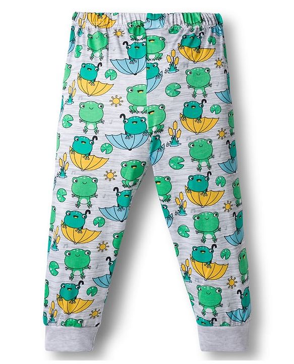 Babyhug Cotton Knit Full Length Lounge Pant with Animal Print - Green