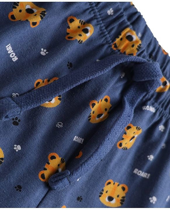 Babyhug Cotton Knit Full Length Lounge Pant With Tiger Print - Navy Blue