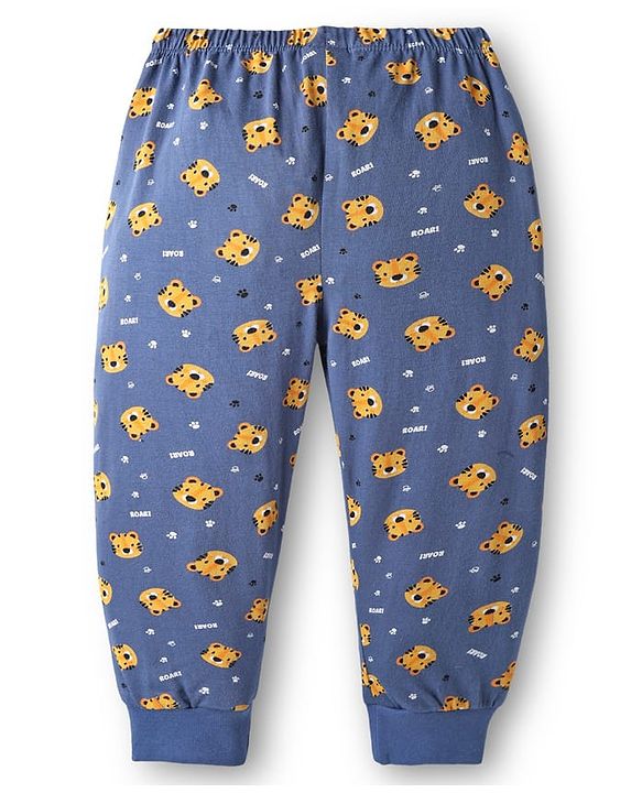 Babyhug Cotton Knit Full Length Lounge Pant With Tiger Print - Navy Blue