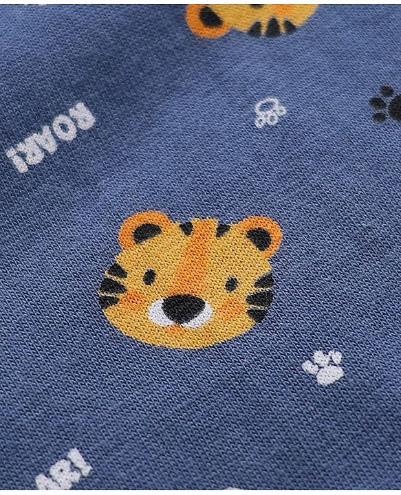 Babyhug Cotton Knit Full Length Lounge Pant With Tiger Print - Navy Blue