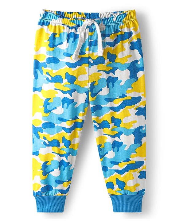 Babyhug Cotton Knit Full Length Lounge Pant With Abstract Print - Multicolour