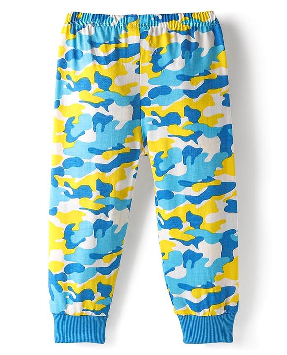 Babyhug Cotton Knit Full Length Lounge Pant With Abstract Print - Multicolour