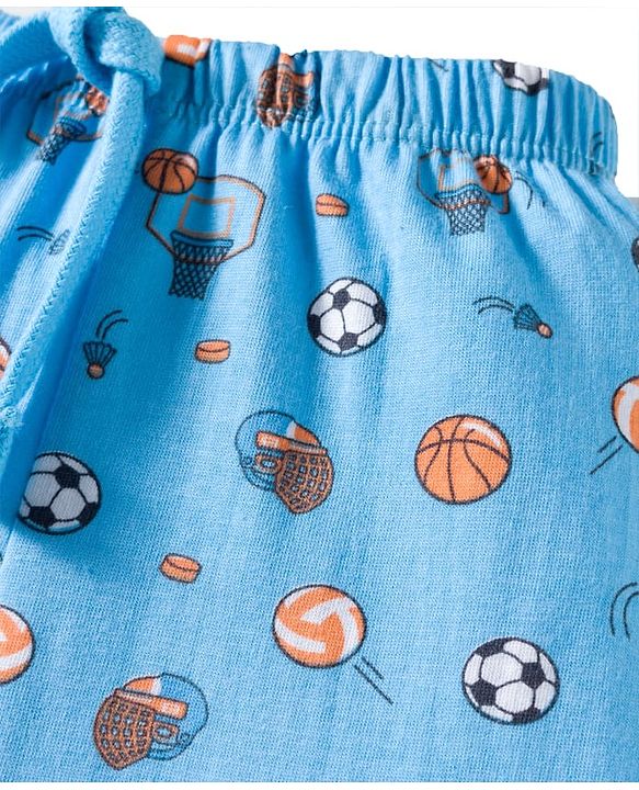 Babyhug Cotton Knit Full Length Lounge Pants with Sports Theme Print - Light Blue
