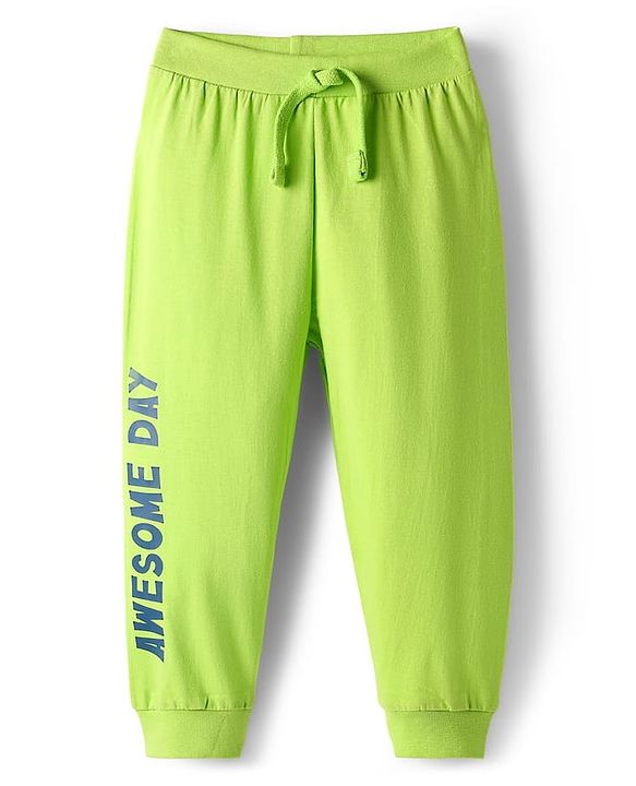 Babyhug Cotton Knit Full Length Dino & Text Printed Lounge Pants Pack Of 2  - Teal Blue & Lime Green