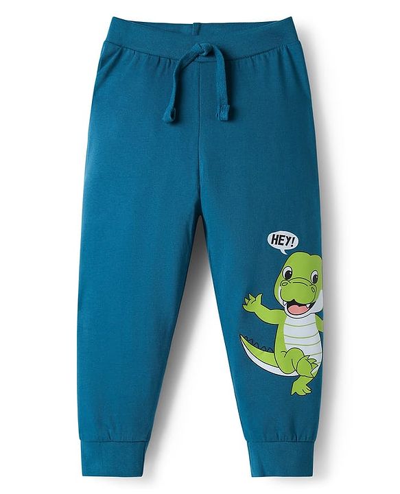 Babyhug Cotton Knit Full Length Dino & Text Printed Lounge Pants Pack Of 2  - Teal Blue & Lime Green