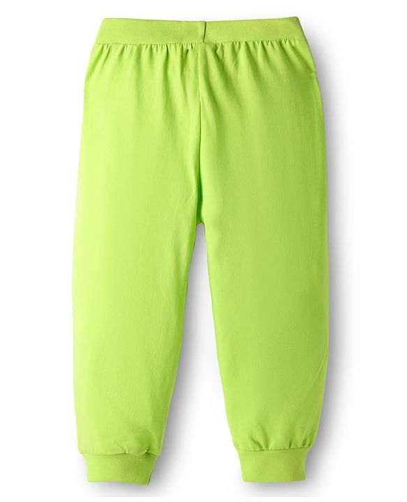 Babyhug Cotton Knit Full Length Dino & Text Printed Lounge Pants Pack Of 2  - Teal Blue & Lime Green