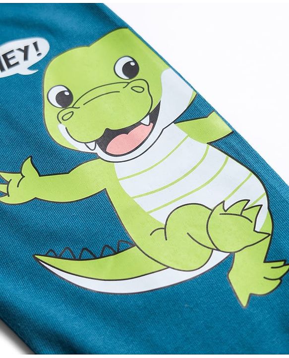 Babyhug Cotton Knit Full Length Dino & Text Printed Lounge Pants Pack Of 2  - Teal Blue & Lime Green
