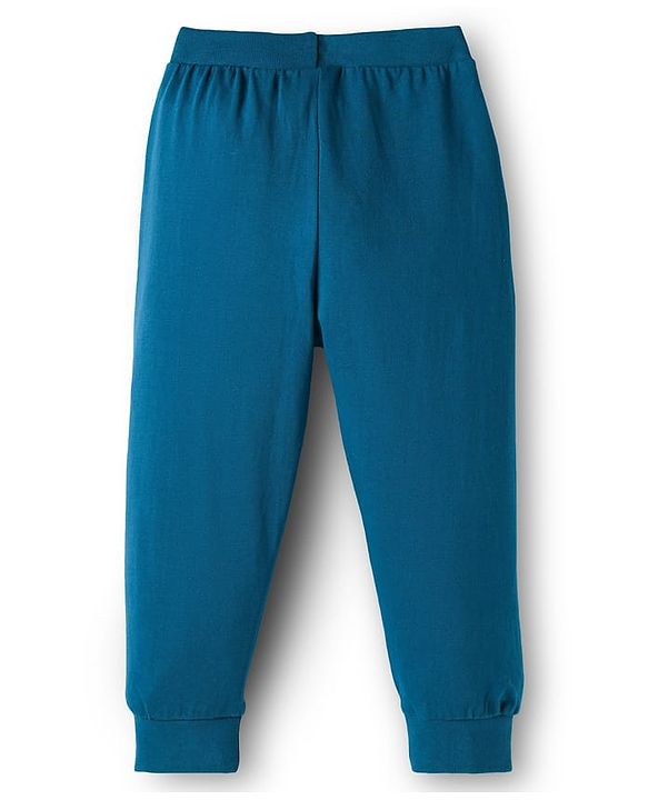 Babyhug Cotton Knit Full Length Animal Printed Lounge Pants Pack Of 2  - Teal Blue & Orange