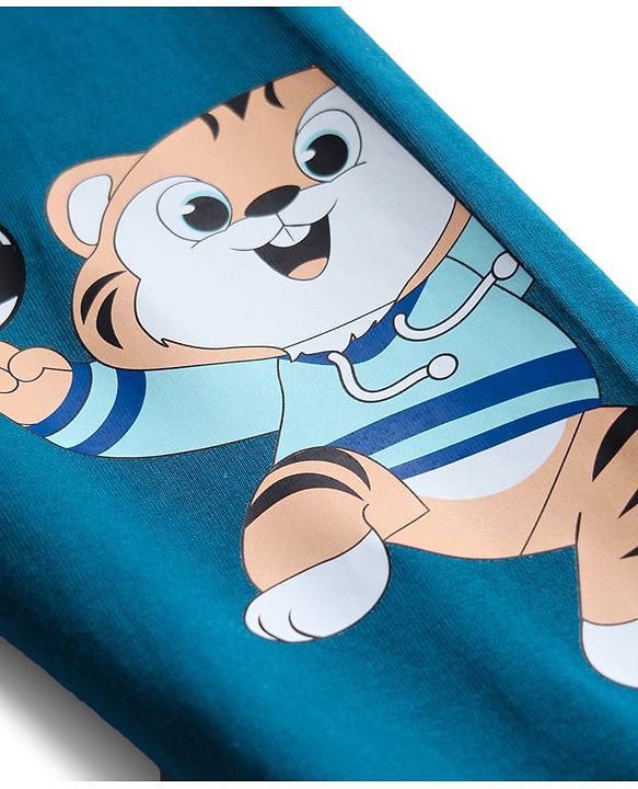 Babyhug Cotton Knit Full Length Animal Printed Lounge Pants Pack Of 2  - Teal Blue & Orange