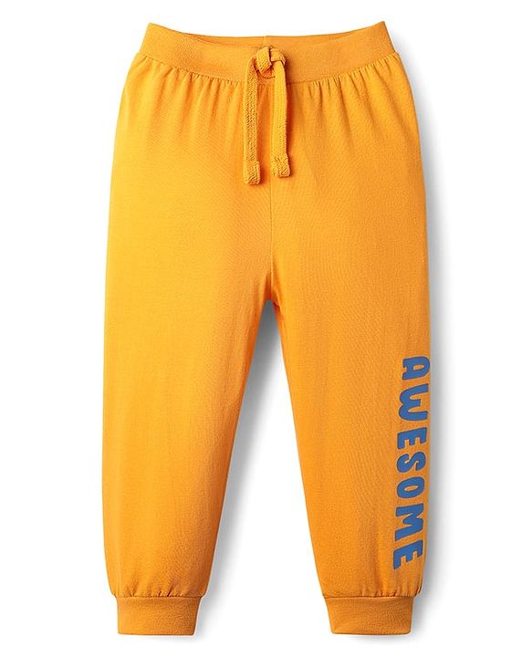 Babyhug Cotton Knit Full Length Lounge Pant with Text Print Pack of 3 - Blue Red & Yellow