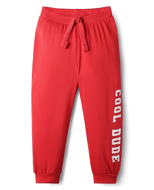 Babyhug Cotton Knit Full Length Lounge Pant with Text Print Pack of 3 - Blue Red & Yellow
