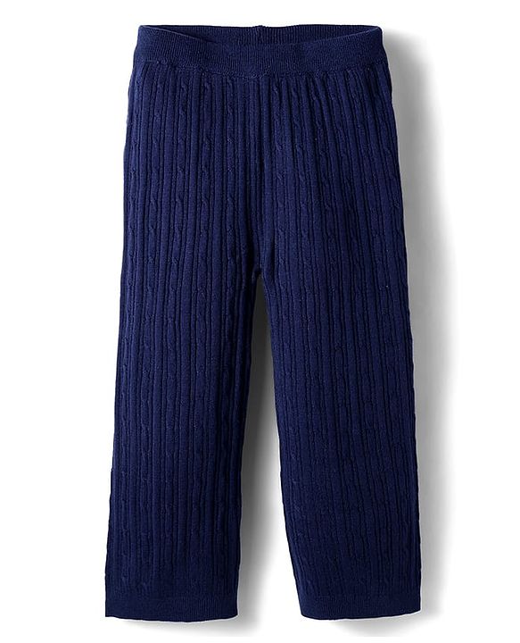 Babyhug Sweater Knit Full Length Solid Fleece Pant - Navy Blue