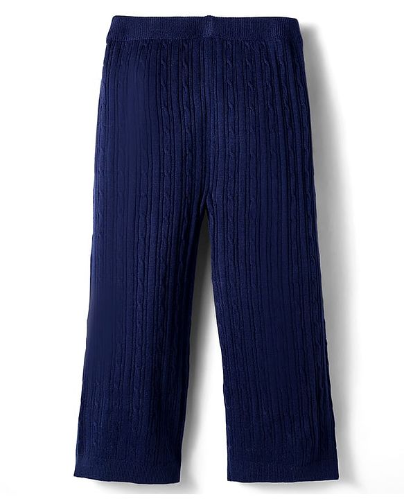 Babyhug Sweater Knit Full Length Solid Fleece Pant - Navy Blue