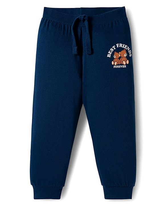 Babyhug Cotton Knit Full Length Lounge Pant With Animal Print Pack Of 3 - Navy Blue Red & Brown