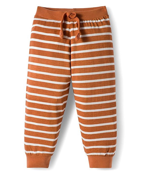Babyhug Cotton Knit Full Length Lounge Pant With Animal Print Pack Of 3 - Navy Blue Red & Brown