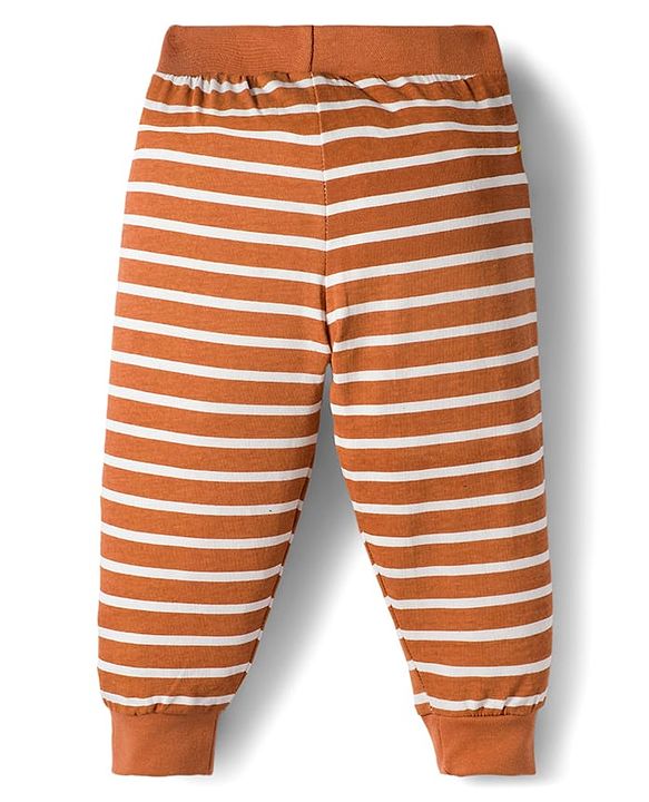 Babyhug Cotton Knit Full Length Lounge Pant With Animal Print Pack Of 3 - Navy Blue Red & Brown