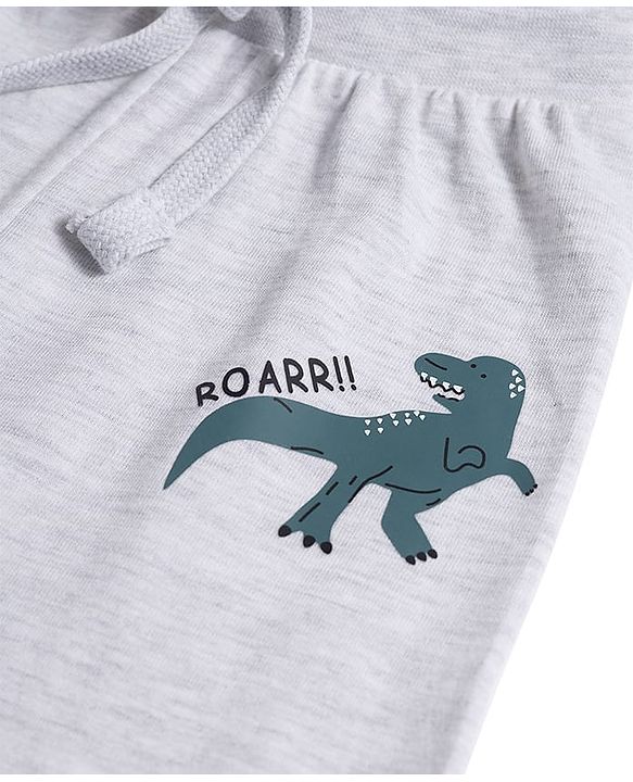 Babyhug Cotton Knit Full Length Lounge Pant With Stripes & Dino Print Pack Of 3 - Aqua Olive Green & Grey