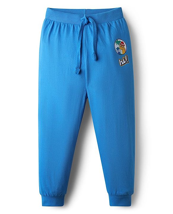 Babyhug Cotton Knit Full Length Lounge Pants With Sport Theme Text Print Pack of 3 - Red Blue & Yellow
